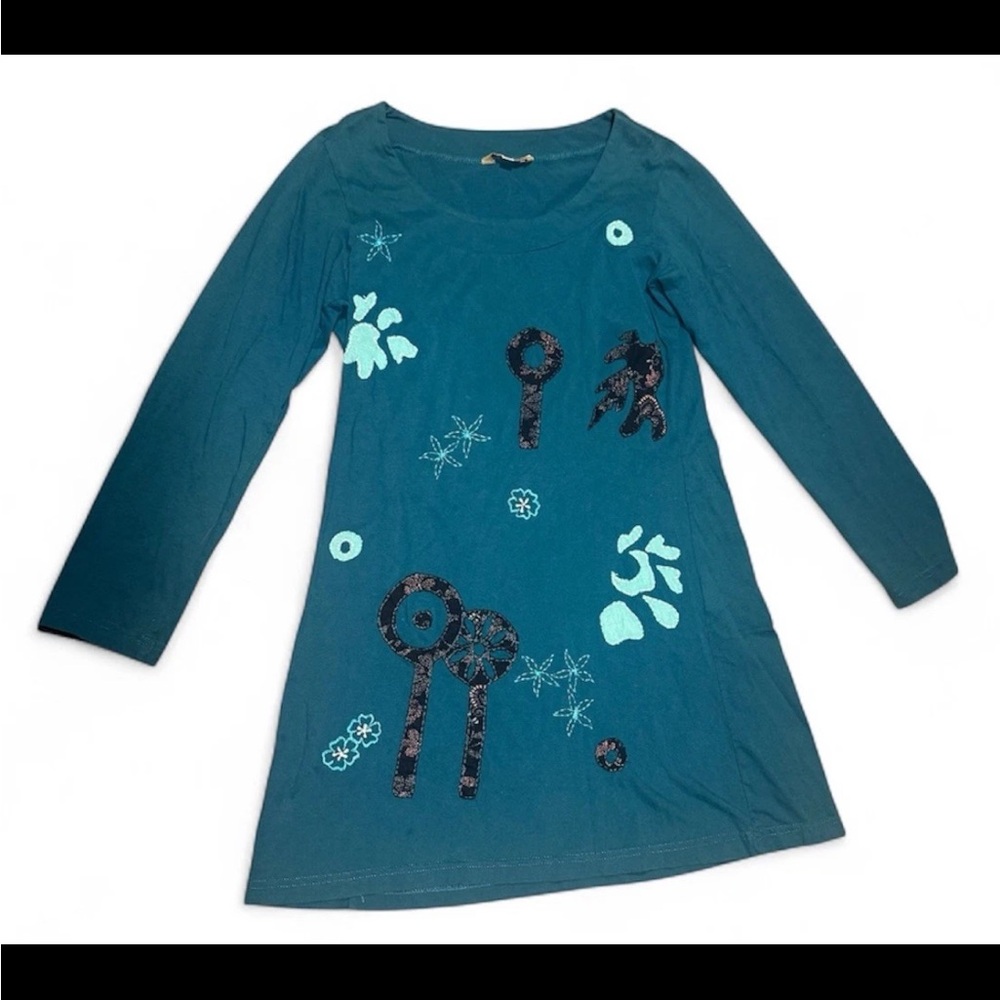 Yak n Yeti Y2K Womens Artsy Embroidered Abstract Tunic Top Size Small